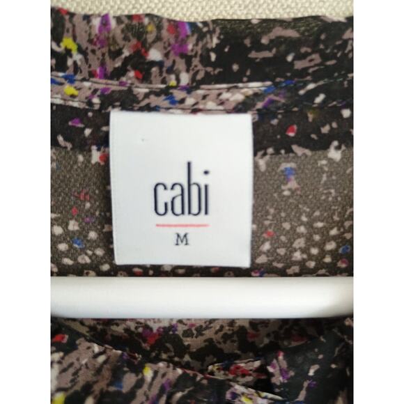 Cabi Blouse Women Medium Black Paris Sheer Abstract Art to Wear Button Front Top - Picture 3 of 11
